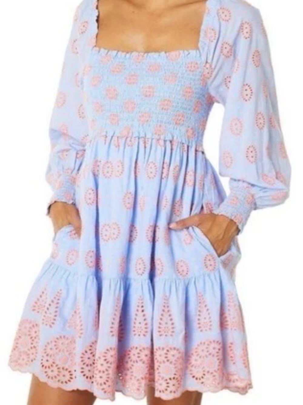 Lilly Pulitzer Light Blue Dress with Pink Eyelet Motif